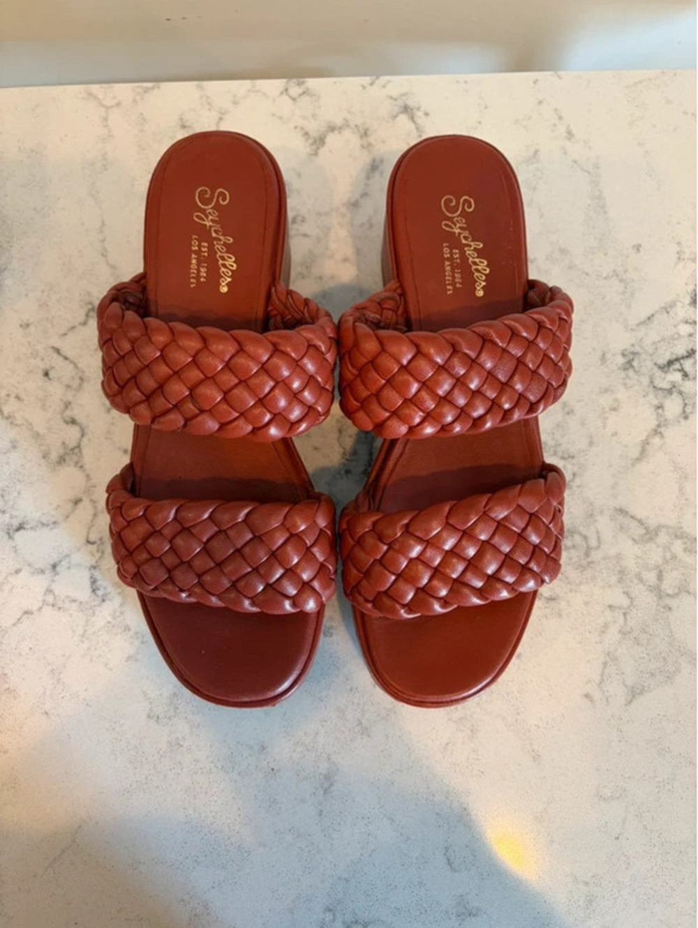 Seychelles Woven Leather Platform Slide Sandals Terracotta Size 8.5